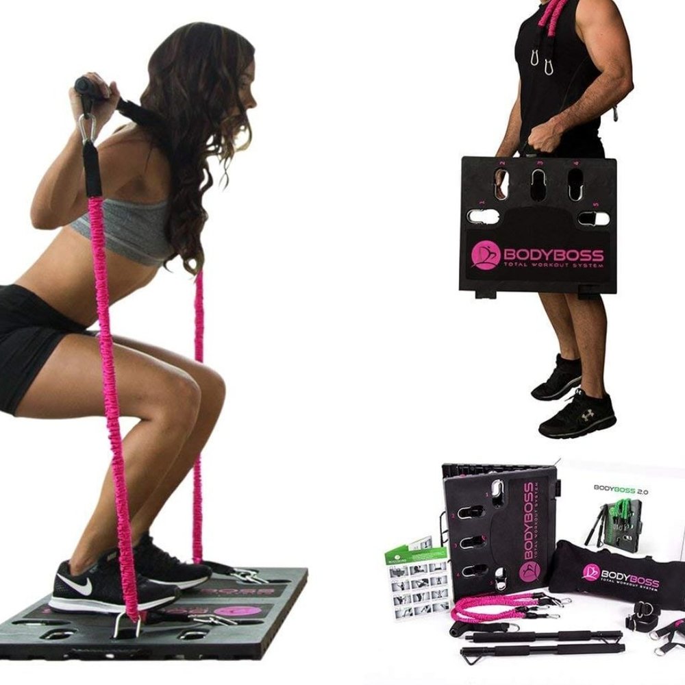 Pink BodyBoss Portable Gym 4 Resistance Bands Gift